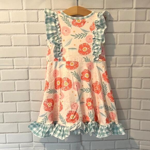 Toddler Girls 2T( S) Okie & Lou Orange Green Floral Plaid Sleeveless Dress - Picture 5 of 11